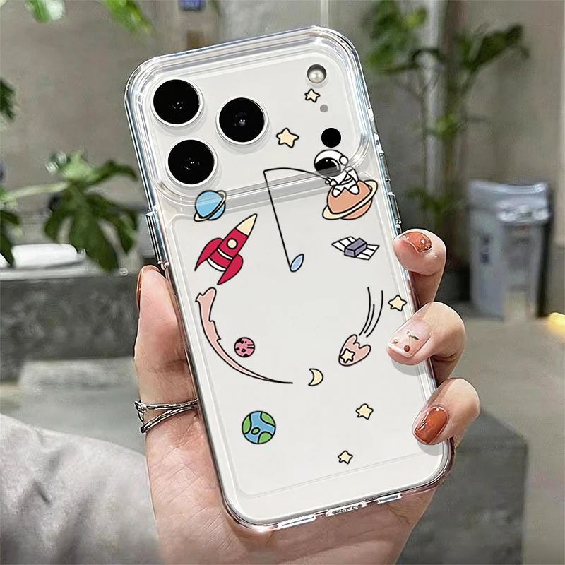 Capa Transparente Para Iphone 13 Pro Max Com Estampa De Astronauta Em Desenho Animado, Feita De Silicone Tpu Transparente.