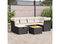 Conjunto 7 Pcs de Sofás P/ Jardim com Almofadões Vime Pe Preto PANGSHIYUAN