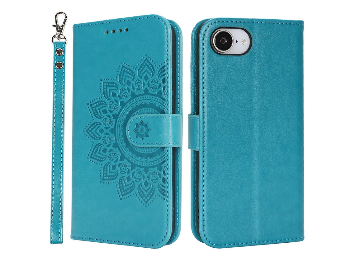 Capa Tipo Carteira De Couro Texturizado Com Alça Para Iphone 16e, Azul