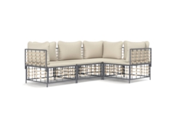 Maison Exclusive - 4 Pcs Conjunto Lounge De Jardim C/ Almofadões Vime Pe Antracite