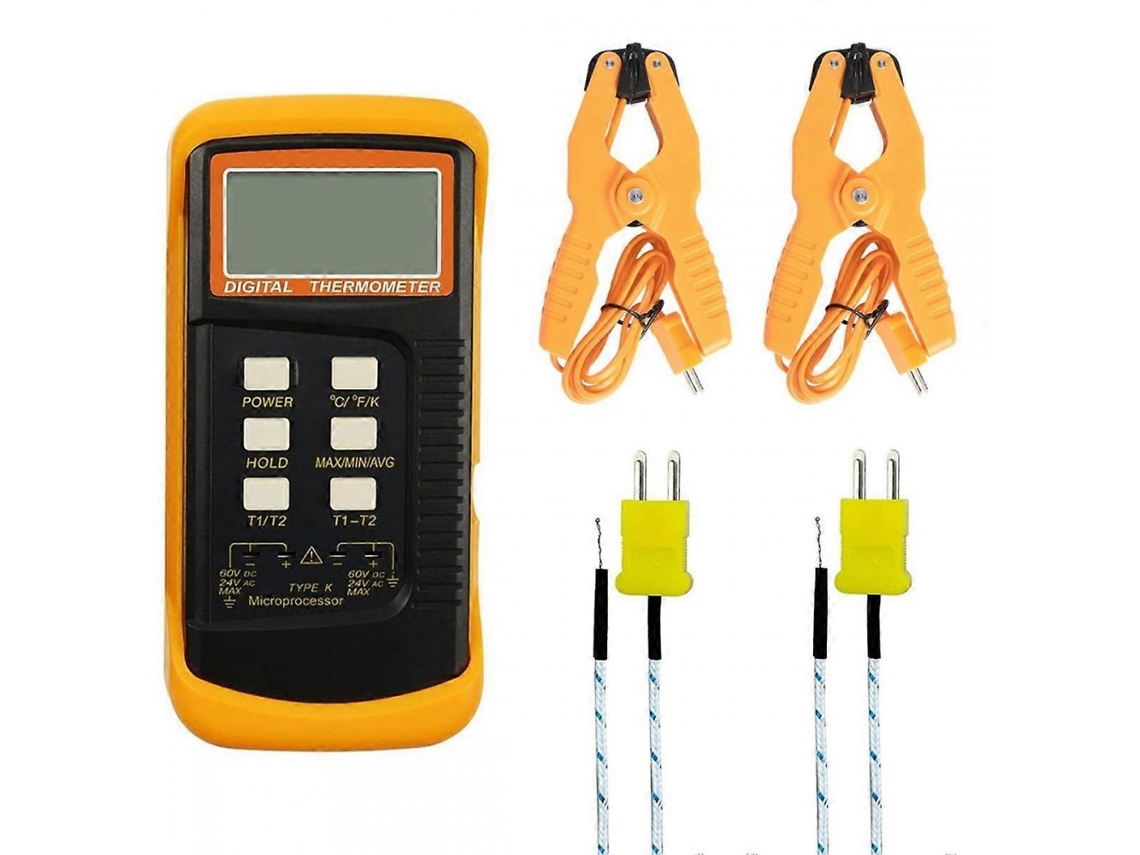 2 Grampos Para Tubo De Termômetro E 2 Sondas De Sensor, Digital Tipo K Com Termopar (-50-1300° C), Canal Duplo