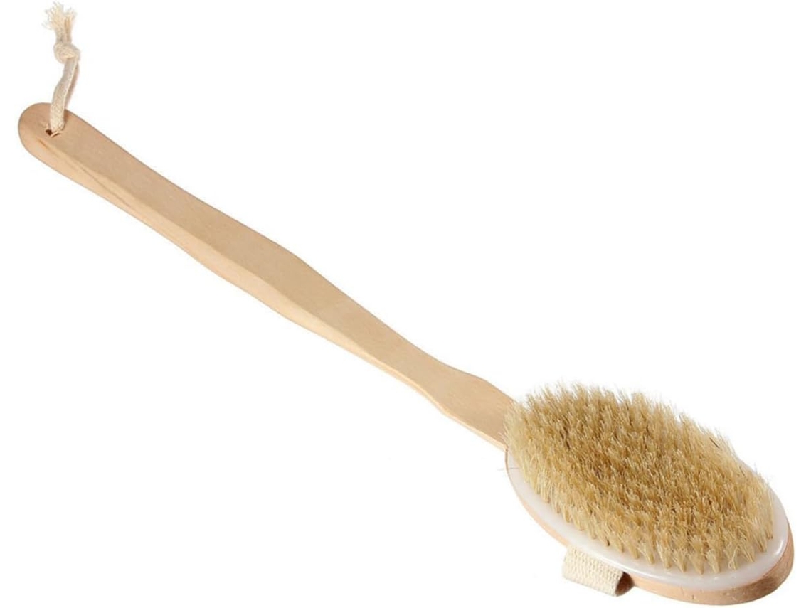 Escova De Banho Madeira Com Cerdas Naturais Para Esfoliação E Massagem Corporal