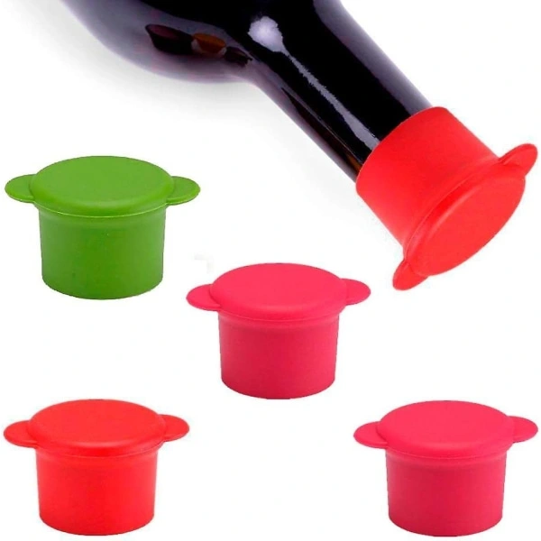 Rolhas De Vinho Reutilizáveis ​​e Inquebráveis ​​- Tampas De Silicone Para Garrafas Que Mantêm O Vinho Fresco Por Dias - 5 Unidades