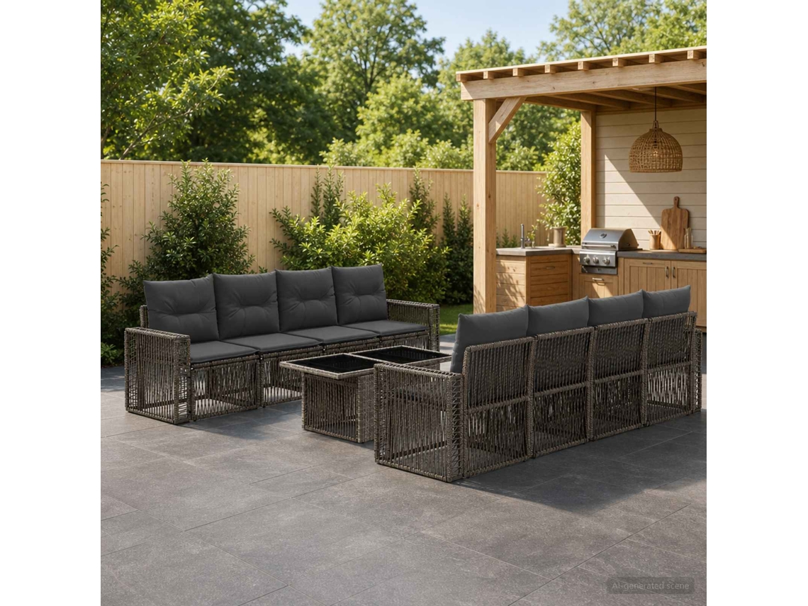 Vidaxl Conjunto De Sofá De Jardim 9 Unid. Cinza E Cinza Escuro Vime Pe