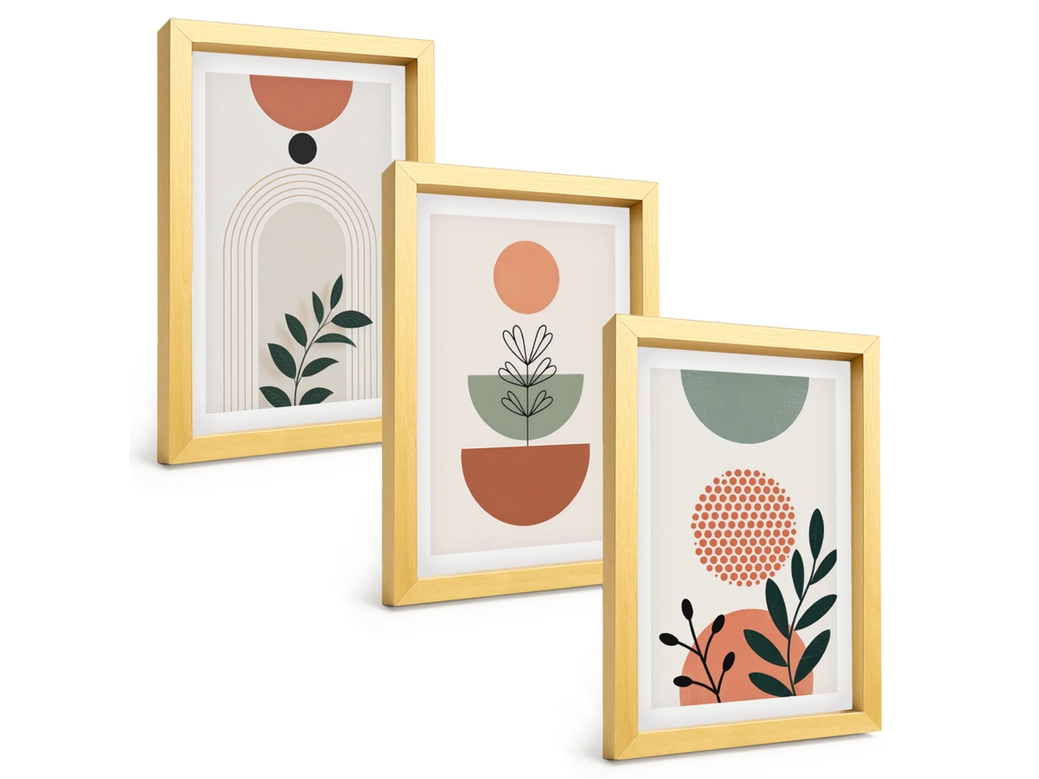 Quadros Decorativos Para Paredemotivos Florais Modernos Moldura Dourada Quadros Para O Escritório Espelharte (3 Peças 20x30 Cm)