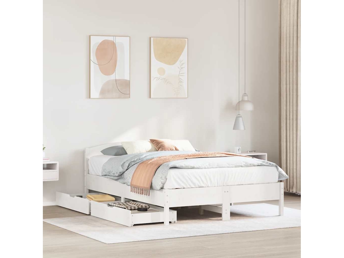 Vidaxl Cama Sem Colchão 150x200 Cm Madeira De Pinho Maciça Branco
