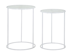 Mesas De Centro White Harts Em Metal Branco Com Tampo De Vidro - Ø 43x60 E Ø 38x55 Cm - Design Essencial E Refinado Para Ambientes Glamorosos.