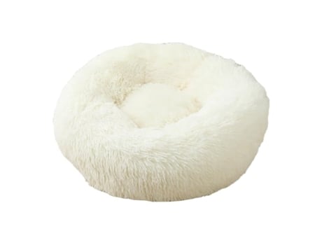 Cama Redonda Donut Para Cão, Gato de Pelúcia Calmante Confortável Esteira de Dormir Cesta Branco 40cm Rnemitery