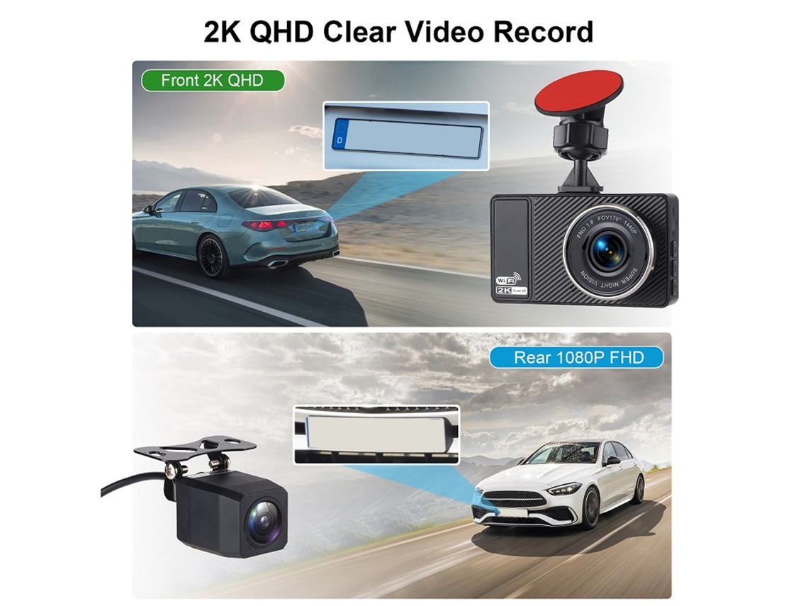 2026zentro-câmera De Carro Dash Cam Frontal 2k Traseira 1080p Visão Noturna Wifi Tela 3 Polegadas