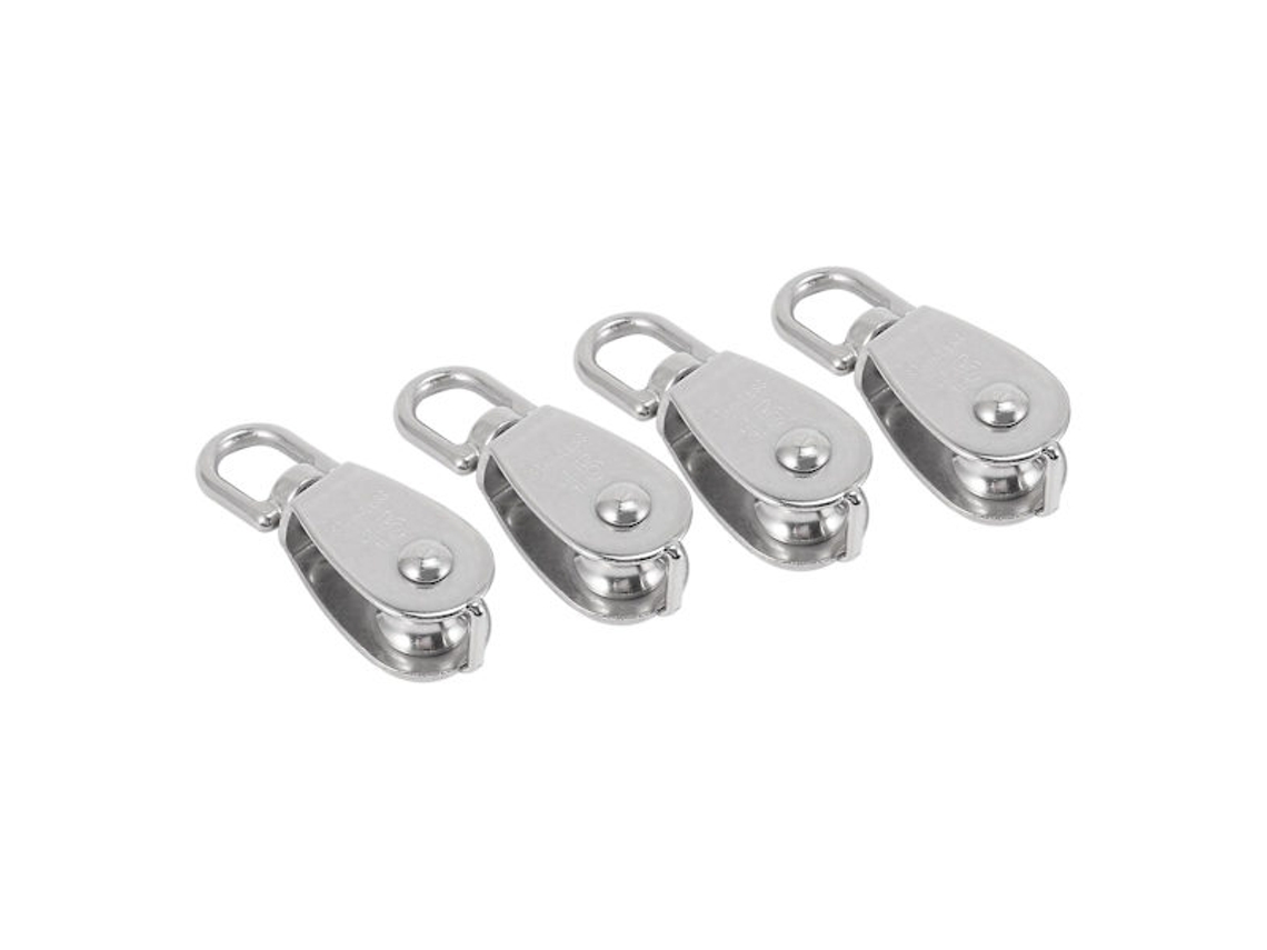 Conjunto De 4 Polias Simples M15 Em Aço Inoxidável, Pequenas Polias Para Cordas E Cabos, Com Giro, Na Cor Prata(fmy)