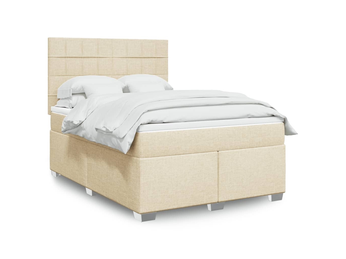 Vidaxl Cama com Molas/colchão 140x190 Cm Tecido Cor Creme