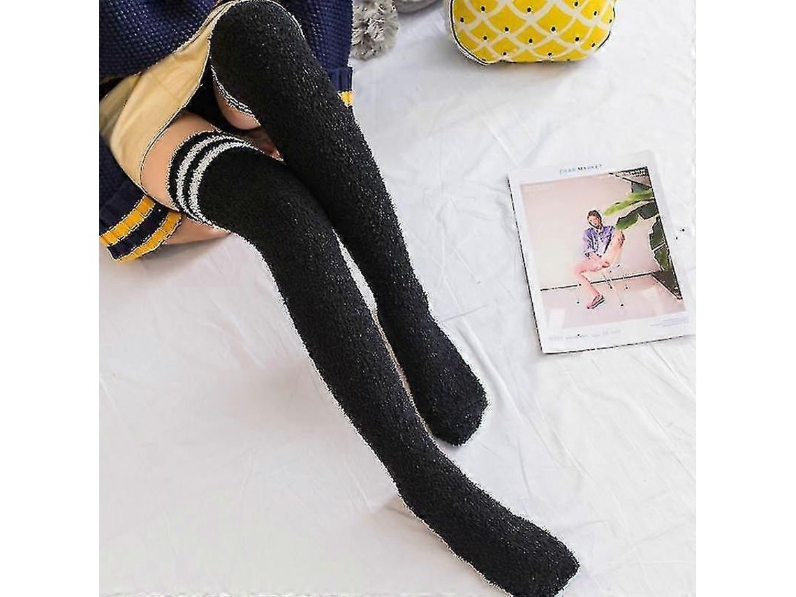 Meias De Lã Coral Macia Até O Joelho, Ideias Para O Inverno, Para Meninas E Mulheres. Meias Listradas Com Estampas De Animais Flufos E Desenhos Animados