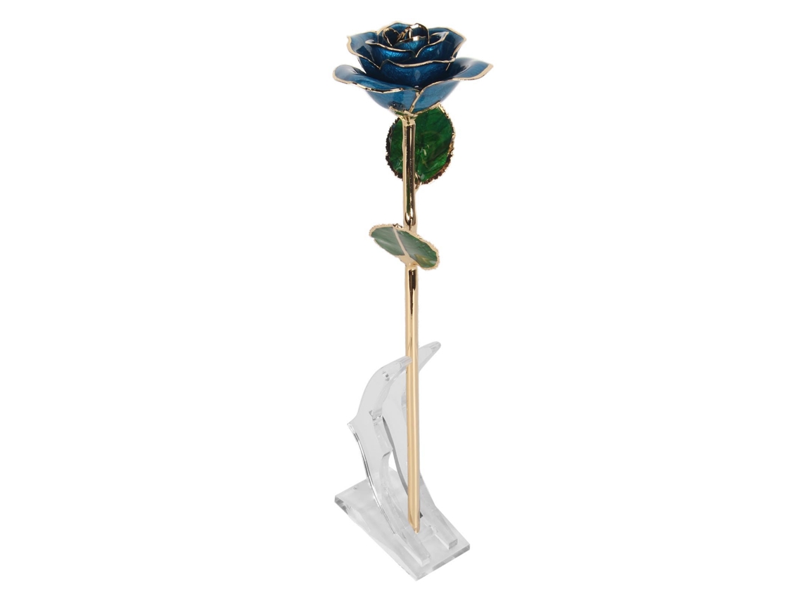 Rosa Preservada Dourada 24k para Aniversário Azul
