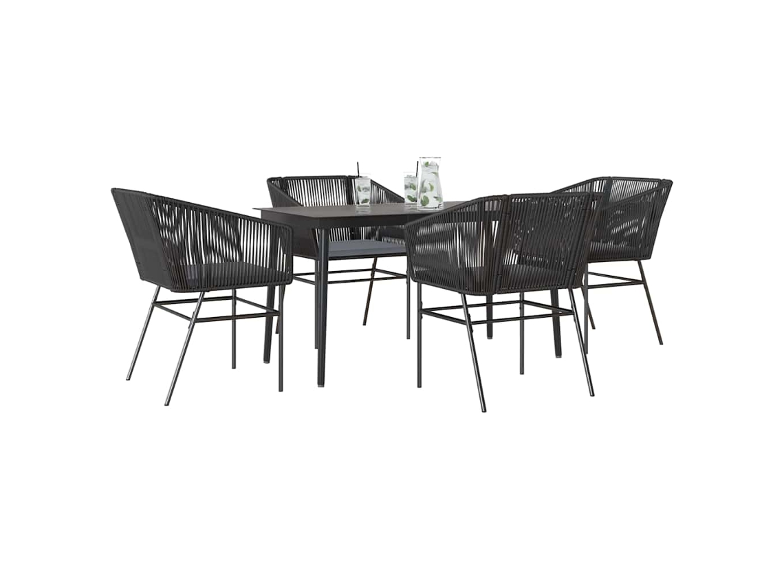 Vidaxl Conjunto De Jantar Jardim 5 Peças Almofadas Vidro Vime Pe Preto