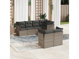 Vidaxl 7 Pcs Conjunto Sofás P/ Jardim C/ Almofadões Vime Pe Cinzento