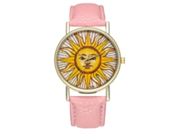 Relógio de pulso analógico Zhoulianfa rosa com quartzo e pulseira de PU para homens e mulheres.