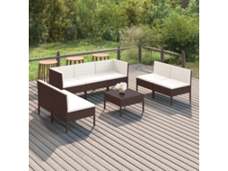 Vidaxl 8 Pcs Conjunto Lounge Jardim C/ Almofadões Vime Pe Castanho