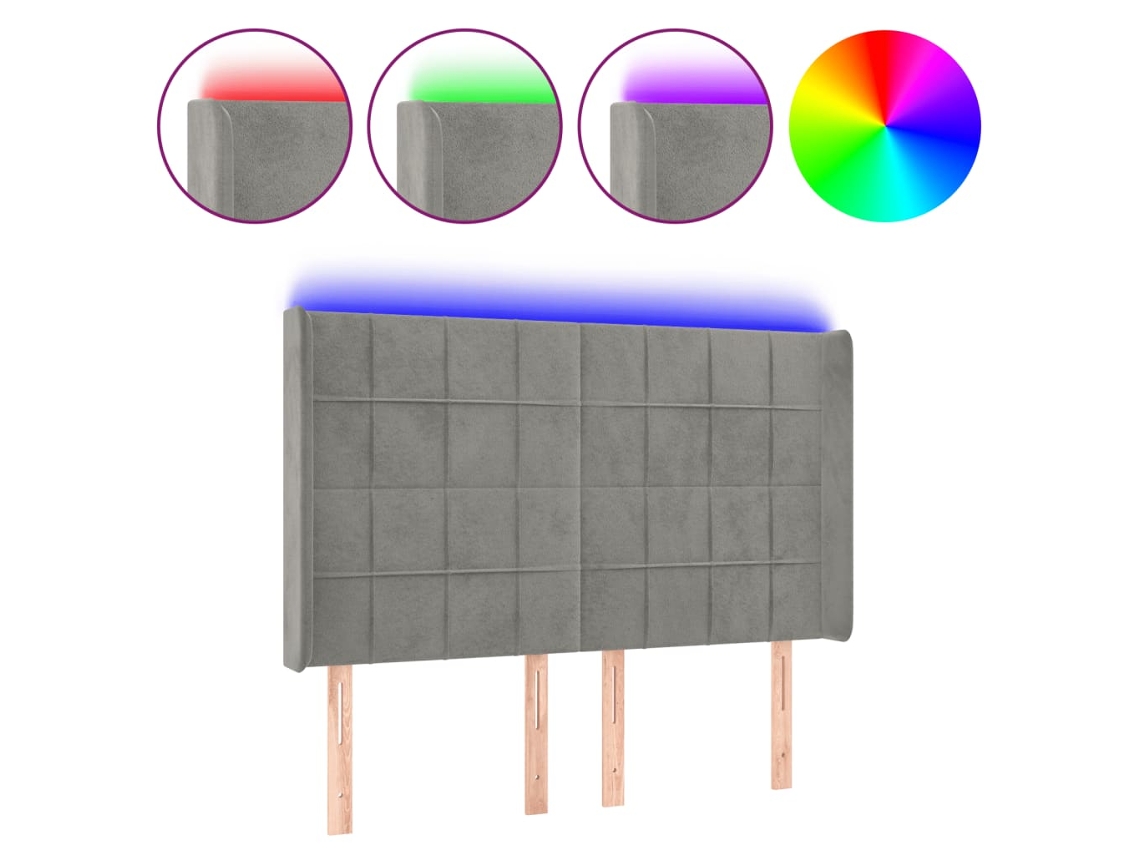 Led Headboard, Led Headboards Vidaxl Cinzeto Veludo (147 X 16 X 118/128 Cm)