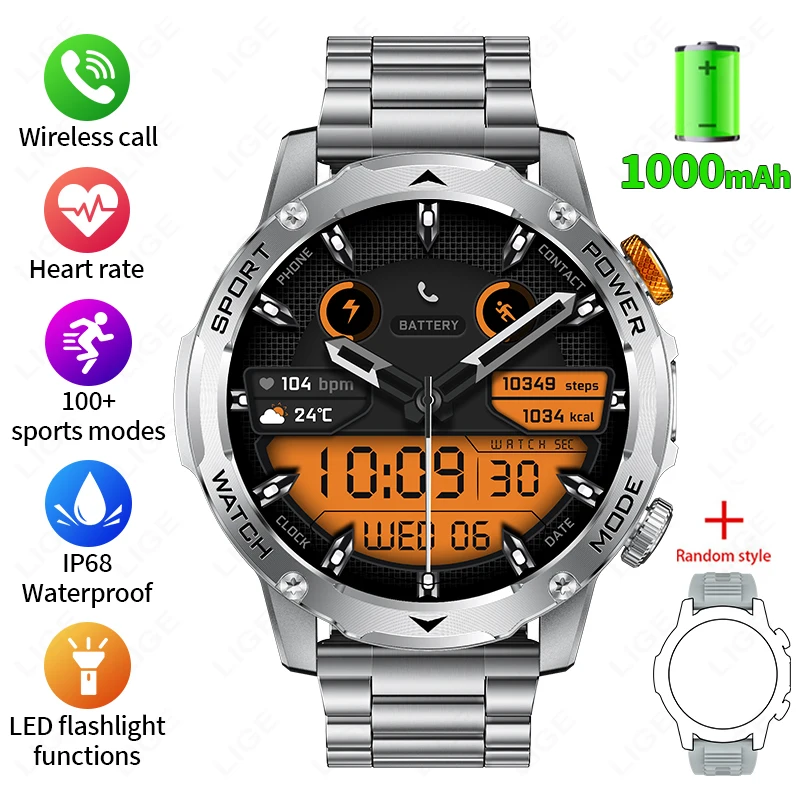 Smartwatch MDUG com Tela de 1,7 Polegadas, Chamadas Bluetooth, Voz Ai, Ip68, 1000 Mah (prata, Pulseira de Aço)