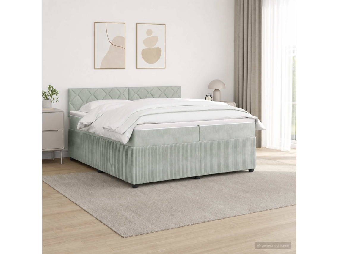 Vidaxl Cama Box Spring Com Colchão Cinzento-claro 200 X 200 Cm Veludo