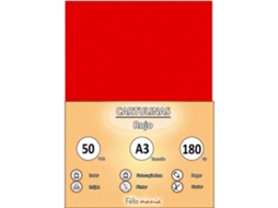 Papelão 180Gr A3 Vermelho 50 Folhas