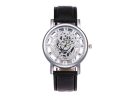 Reloj De Muñeca Analógico De Cuarzo Redondo Con Correa De Pu Para Hombre Y Mujer (plata Negro)