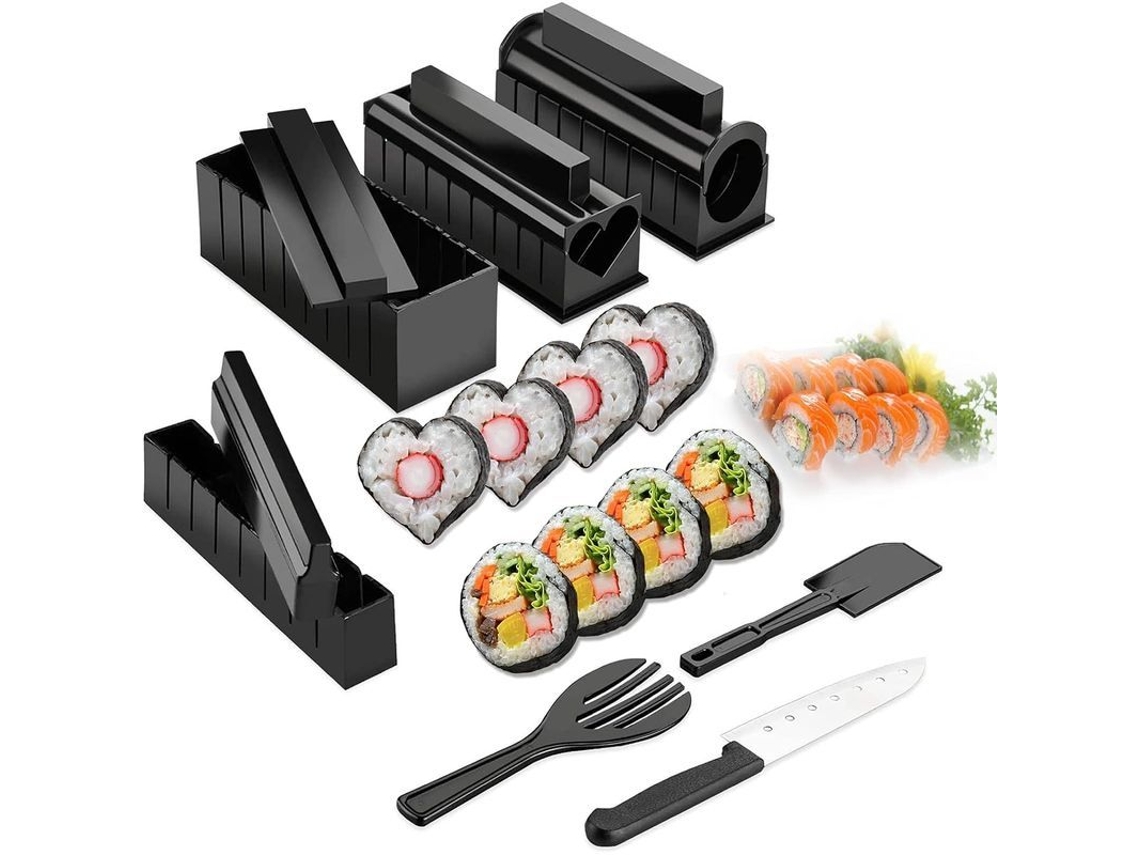 Kit para fazer sushi em casa, 11 peças com 8 moldes, colher para arroz e espátula de cozinha.
