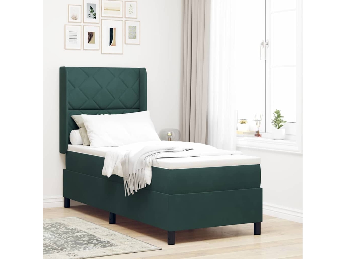Vidaxl Cama Box Com Fitas Led Verde Escuro 80 X 200 Cm Veludo