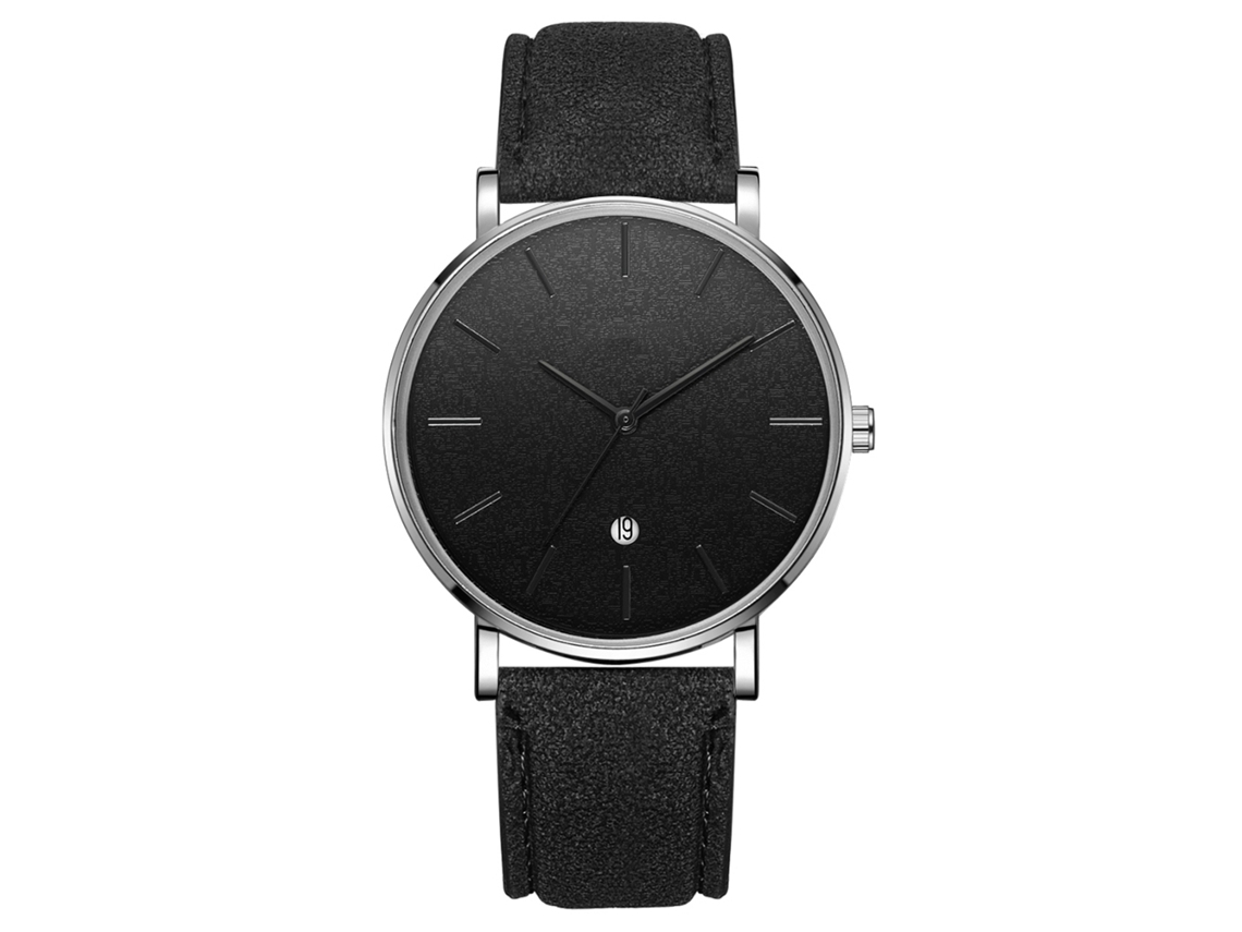 Reloj De Pulsera Analógico De Cuarzo Con Dial Redondo (cinturón Negro, Caja Plata)