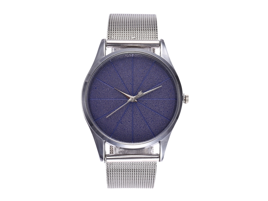 Relógio de pulso Zhoulianfa azul com quartzo, pulseira de malha, mostrador redondo, estilo casual/executivo.