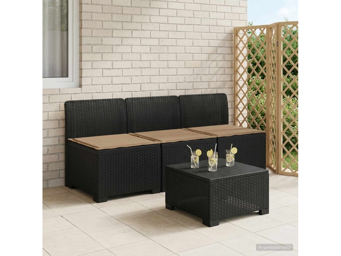 Vidaxl Sofá De Jardim 3 Lugares Com Almofadas Visual Rattan Pp