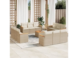 Vidaxl 13 Pcs Conjunto De Sofás P/ Jardim Com Almofadões Vime Pe Bege