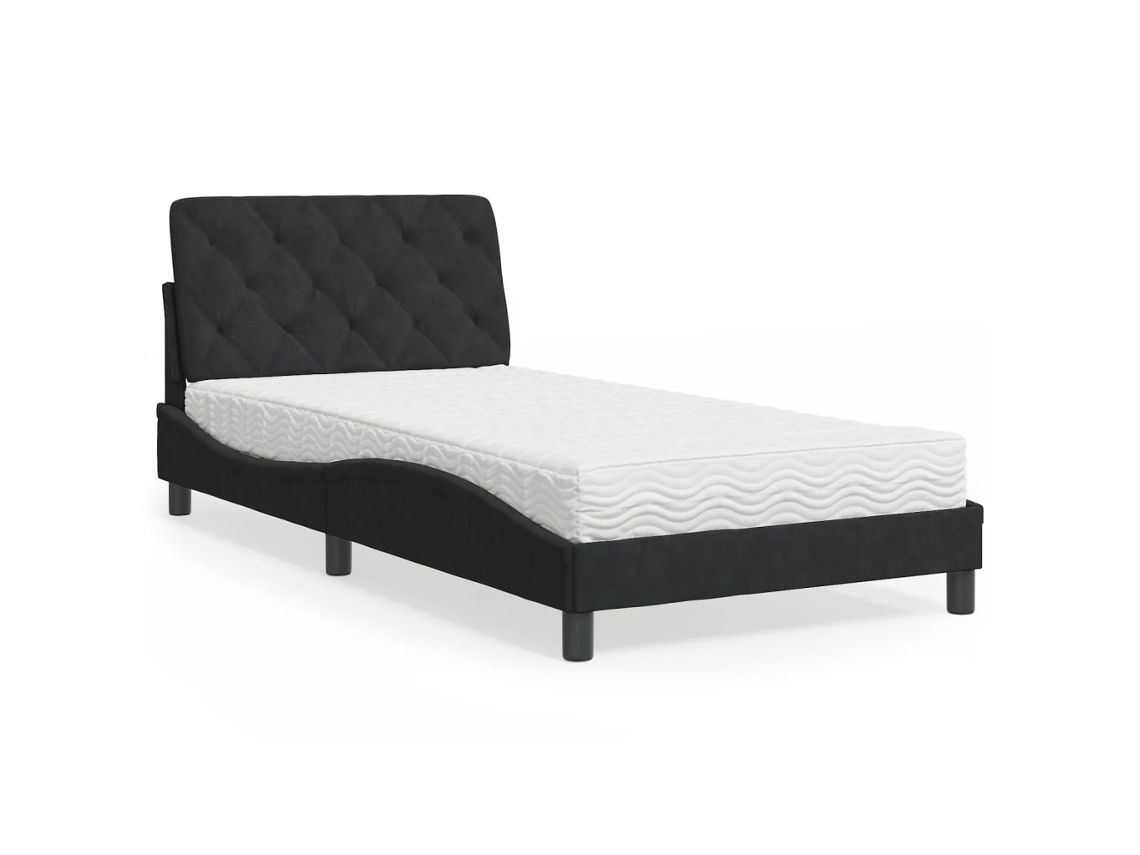 Vidaxl Cama Com Colchão 100x200 Cm Veludo Preto
