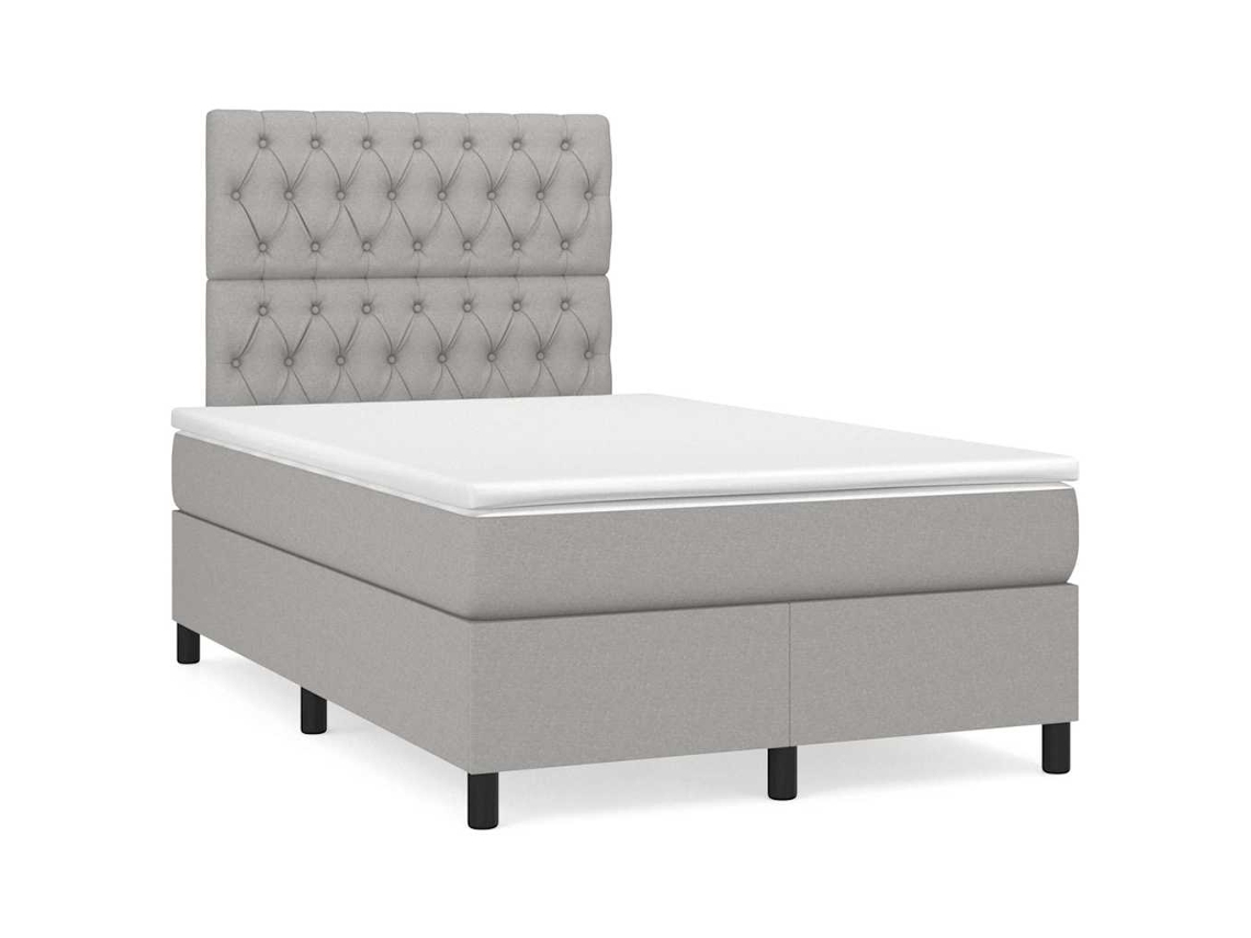 Vidaxl Cama Box Spring C/ Colchão E Led 120x190 Cm Tecido Cinza-claro