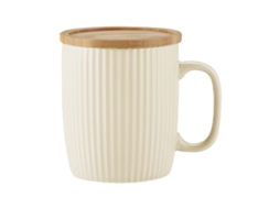 Caneca de Cerâmica 400Ml com Riscas Verticais Simples e Fresca com Tampa Ideal para Escritório. NEVEANCE