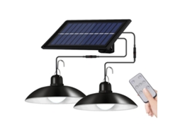 Luminária solar externa suspensa Brilvibera com duas cabeças, ideal para galpões, com controle remoto.