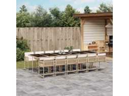 Vidaxl 13 Pcs Conjunto De Jantar P/ Jardim Com Almofadões Vime Pe Bege