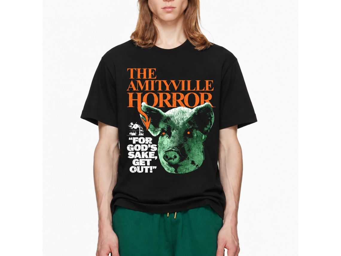 Rockinstone Amityville Horror Movie Pig Head Black Adult T-shirt Size:xxxl