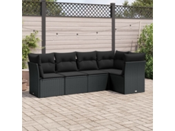 5 Pcs Conjunto Sofás De Jardim Com Almofadões Vime Pe Preto Dkd Home Decor