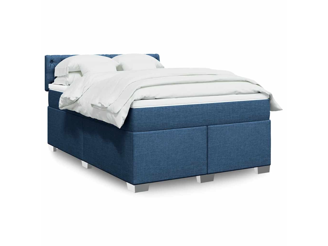 Vidaxl Cama Com Molas/colchão 140x190 Cm Tecido Azul