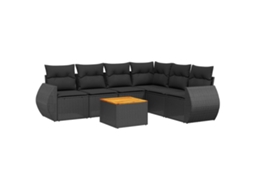 Conjunto de Sofás 7 Peças Jardim com Almofadões Vime Pe Preto MAISON EXCLUSIVE