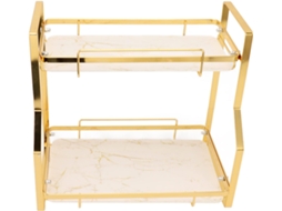 Prateleira De Canto Parede Para Banheiro Semme, Com 3 Níveis, Design Elegante Em Ferro Branco E Dourado, Ideal Para Sala