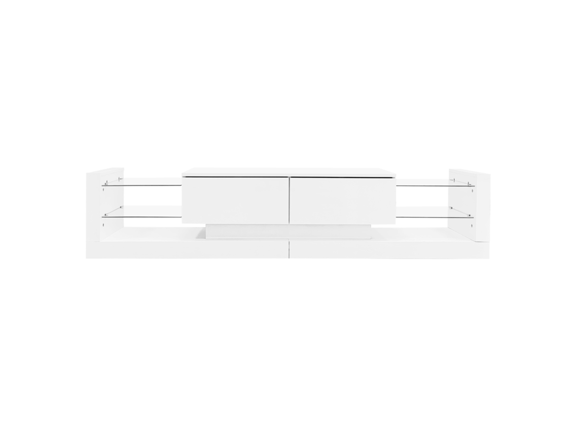 Móvel De Tv Com Led 2 Compartimentos Rebatíveis E Prateleiras De Vidro Branco Mobrio