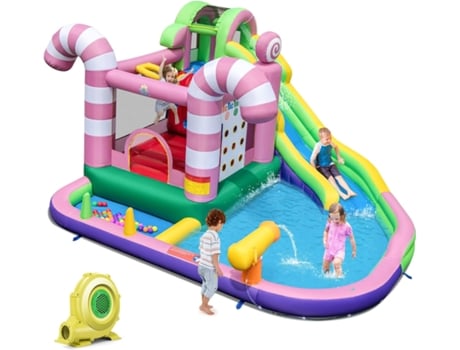 Castelo Insuflável Aquático com Escorrega 9 em 1 Castelo Insuflável Grande 425X375X225 Cm Castelo Insuflável para Crianças 3-10 Anos COSTWAY