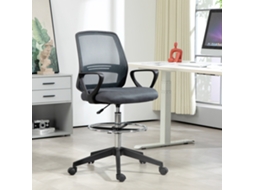 Cadeira Escritório Ergonômica Cinza, Apoios Braço, Anel Pé Ajustável