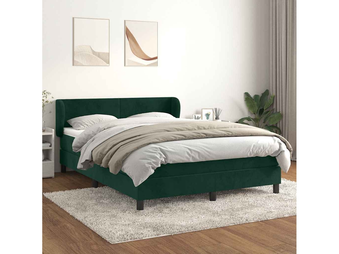 Vidaxl Cama Com Molas/colchão 140x190 Cm Veludo Verde-escuro
