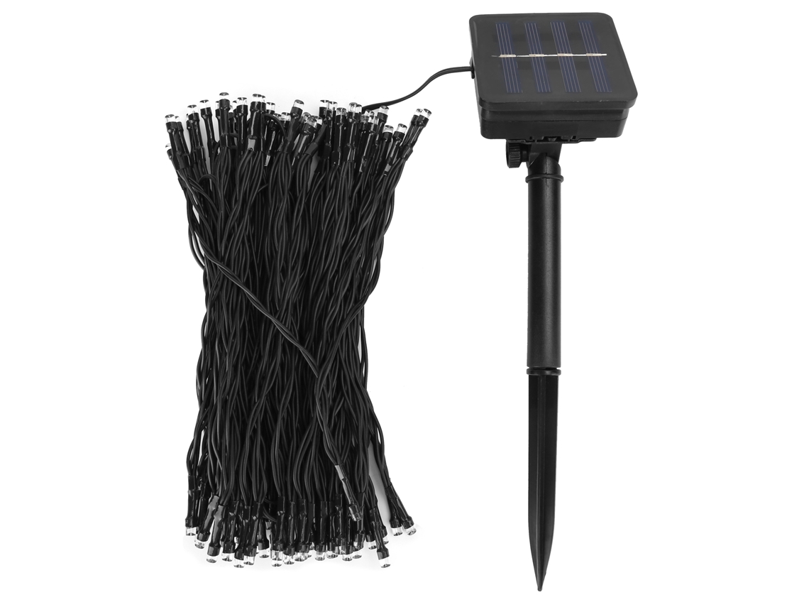 Corda de Luz Solar 12m com 100 LEDs Branco Quente IP65 para Jardim Festa 8 Modos S/MARCA
