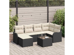 Vidaxl Conjunto De Sofá De Jardim 7 Unid. Preto E Branco Vime Pe