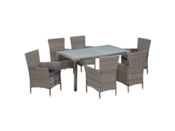 Vidaxl 7 Pcs Conjunto Jantar Exterior Com Almofadões Vime Pe Cinzento