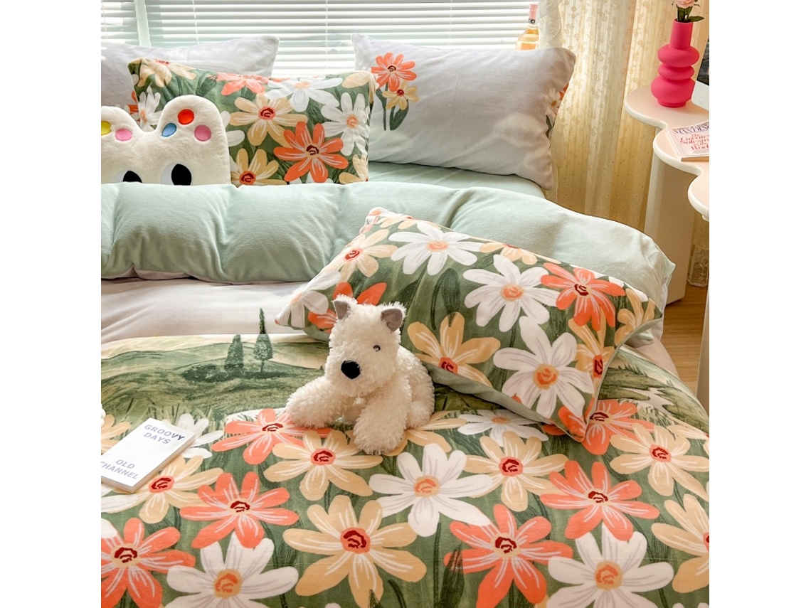 Conjunto de Capas de Edredão LUUCOZK Pelúcia Multicor - 4pcs (A/Conjunto de três peças)